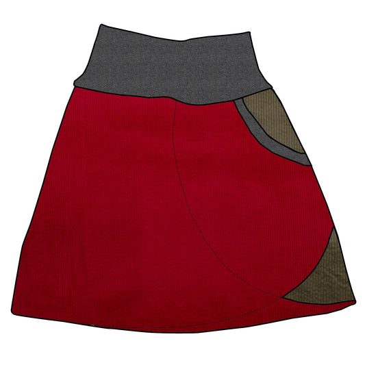 Damen Cordrock / falscher Wickelrock Cord Rot / Khaki