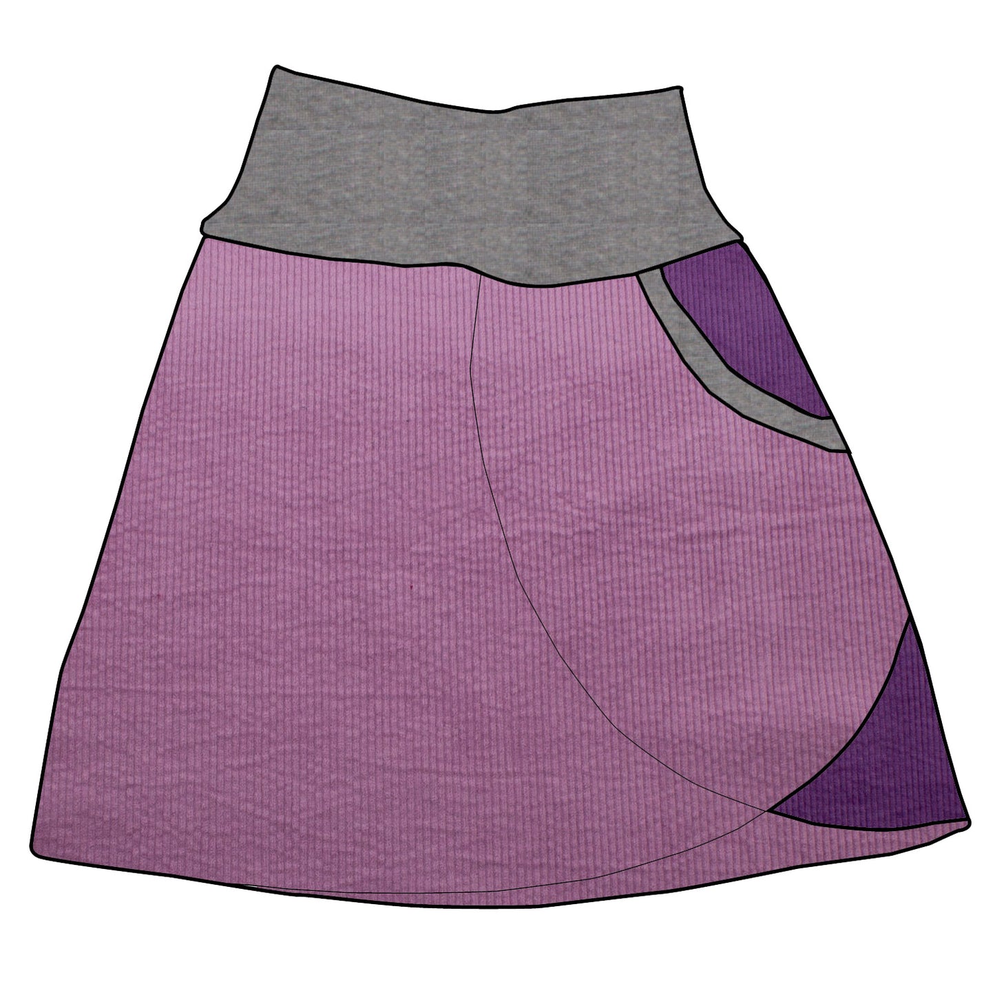 Damen Cordrock / falscher Wickelrock Cord Lila / Lila