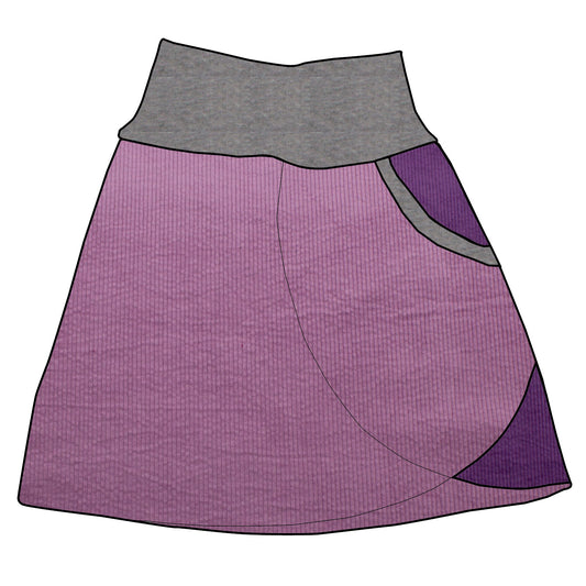 Damen Cordrock / falscher Wickelrock Cord Lila / Lila