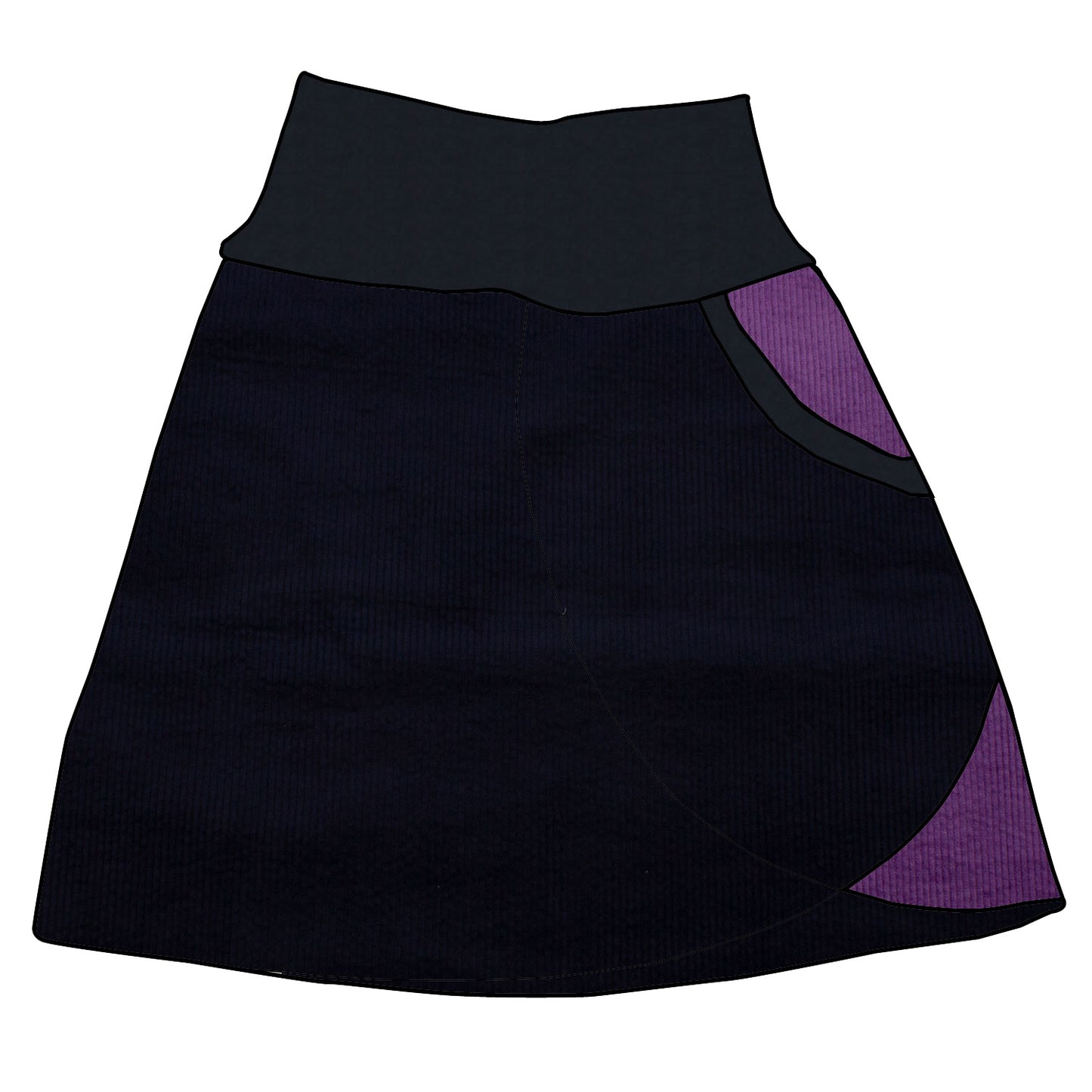 Damen Cordrock / falscher Wickelrock Cord Dunkelblau / Lila