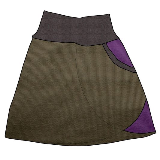 Damen Cordrock / falscher Wickelrock Cord Khaki / Lila