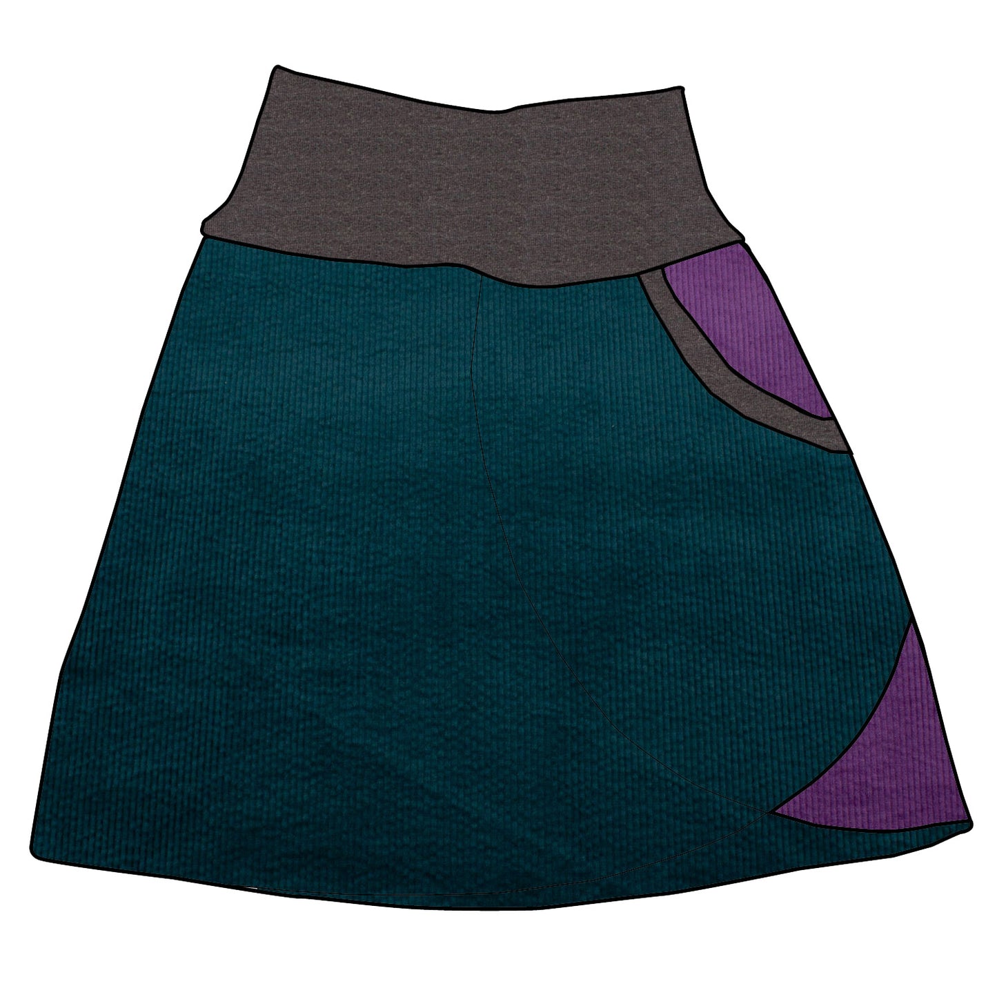 Damen Cordrock / falscher Wickelrock Cord Petrol / Lila