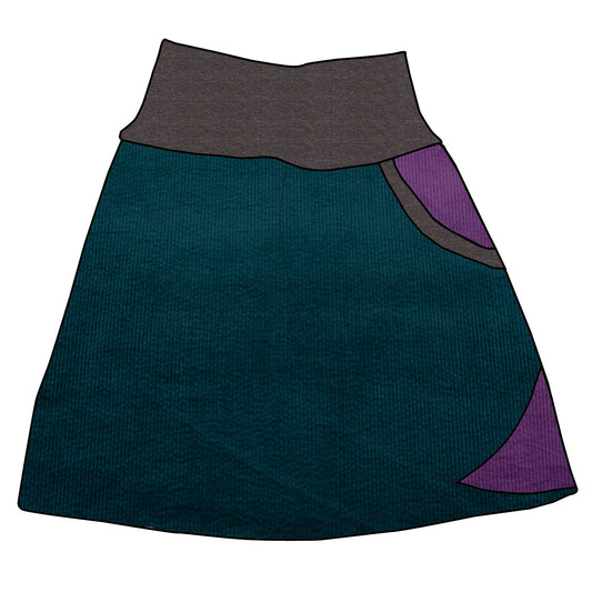 Damen Cordrock / falscher Wickelrock Cord Petrol / Lila
