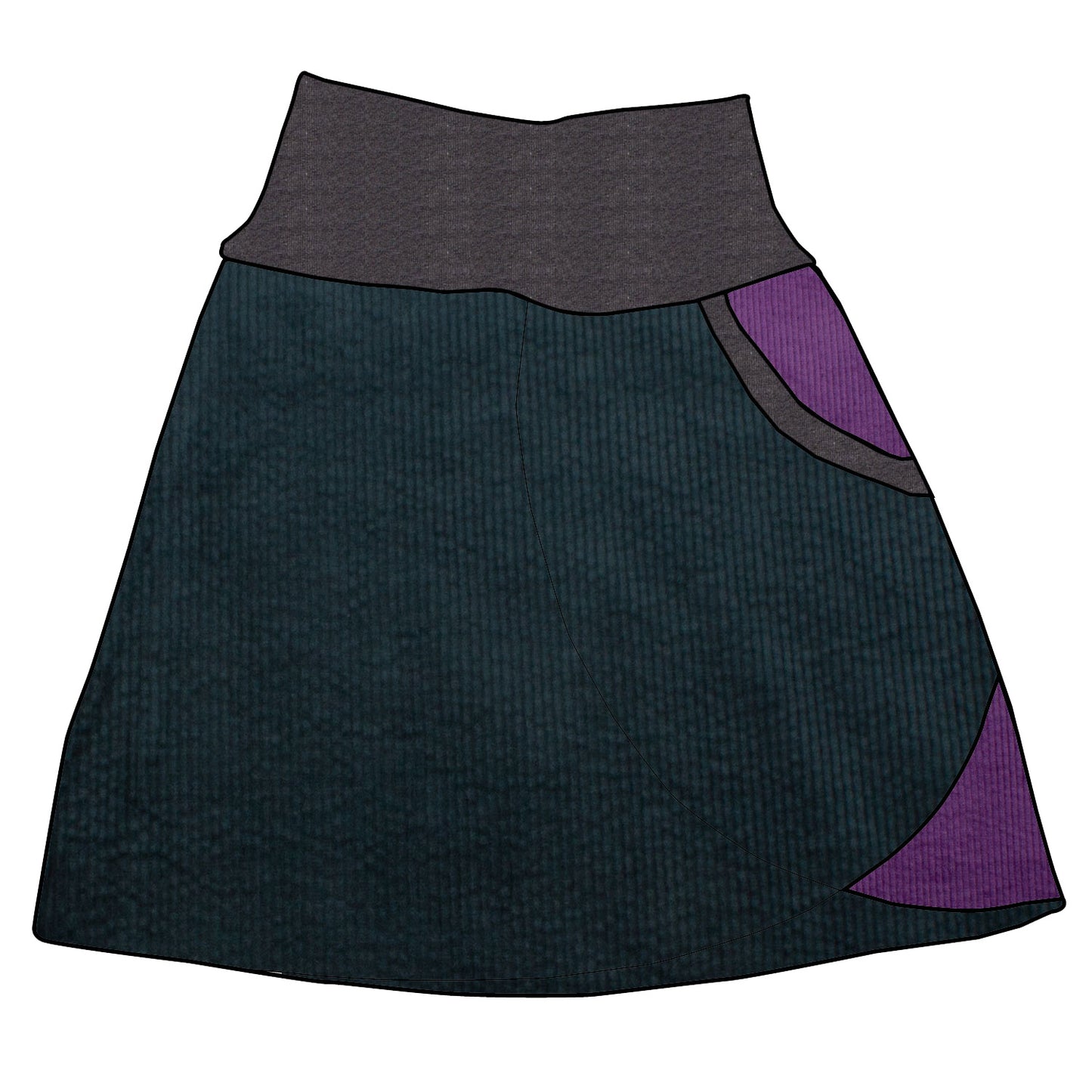 Damen Cordrock / falscher Wickelrock Cord Dunkelpetrol / Lila