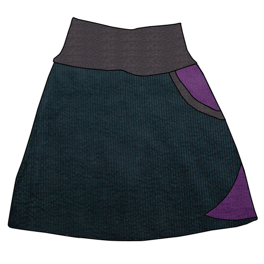 Damen Cordrock / falscher Wickelrock Cord Dunkelpetrol / Lila