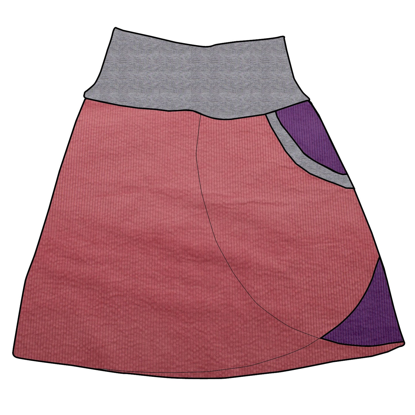 Damen Cordrock / falscher Wickelrock Cord Rosa / Lila