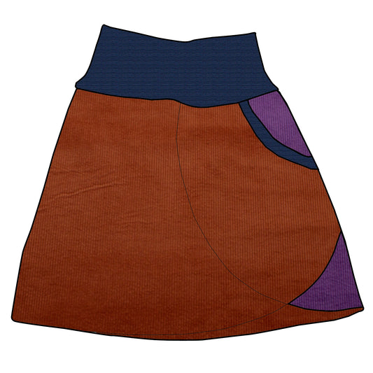 Damen Cordrock / falscher Wickelrock Cord Rostrot / Lila