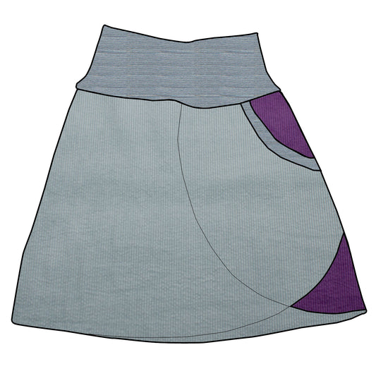 Damen Cordrock / falscher Wickelrock Cord Eisblau / Lila