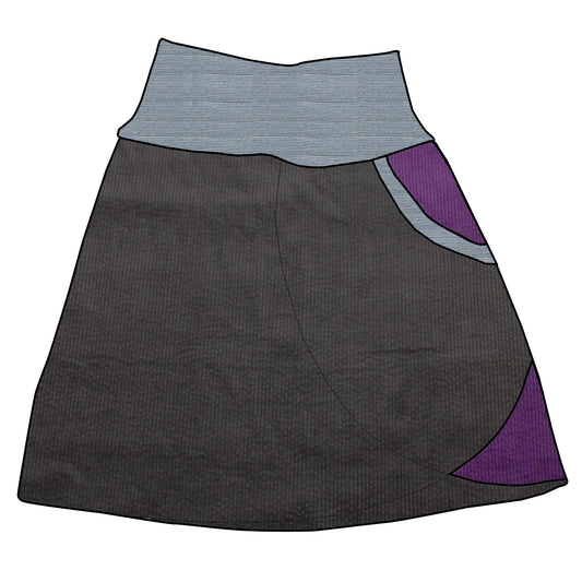 Damen Cordrock / falscher Wickelrock Cord Dunkelgrau / Lila