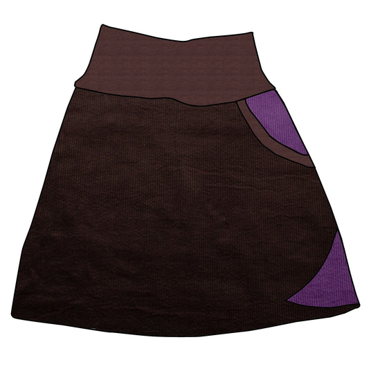 Damen Cordrock / falscher Wickelrock Cord Schokobraun / Lila