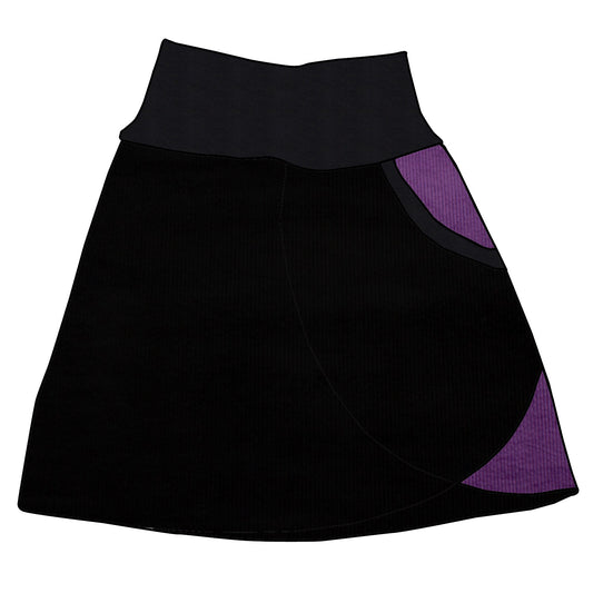 Damen Cordrock / falscher Wickelrock Cord Schwarz / Lila