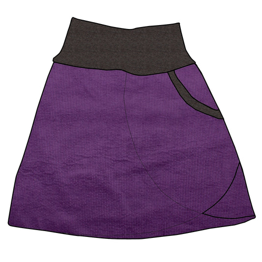 Damen Cordrock / falscher Wickelrock Cord Lila / Lila
