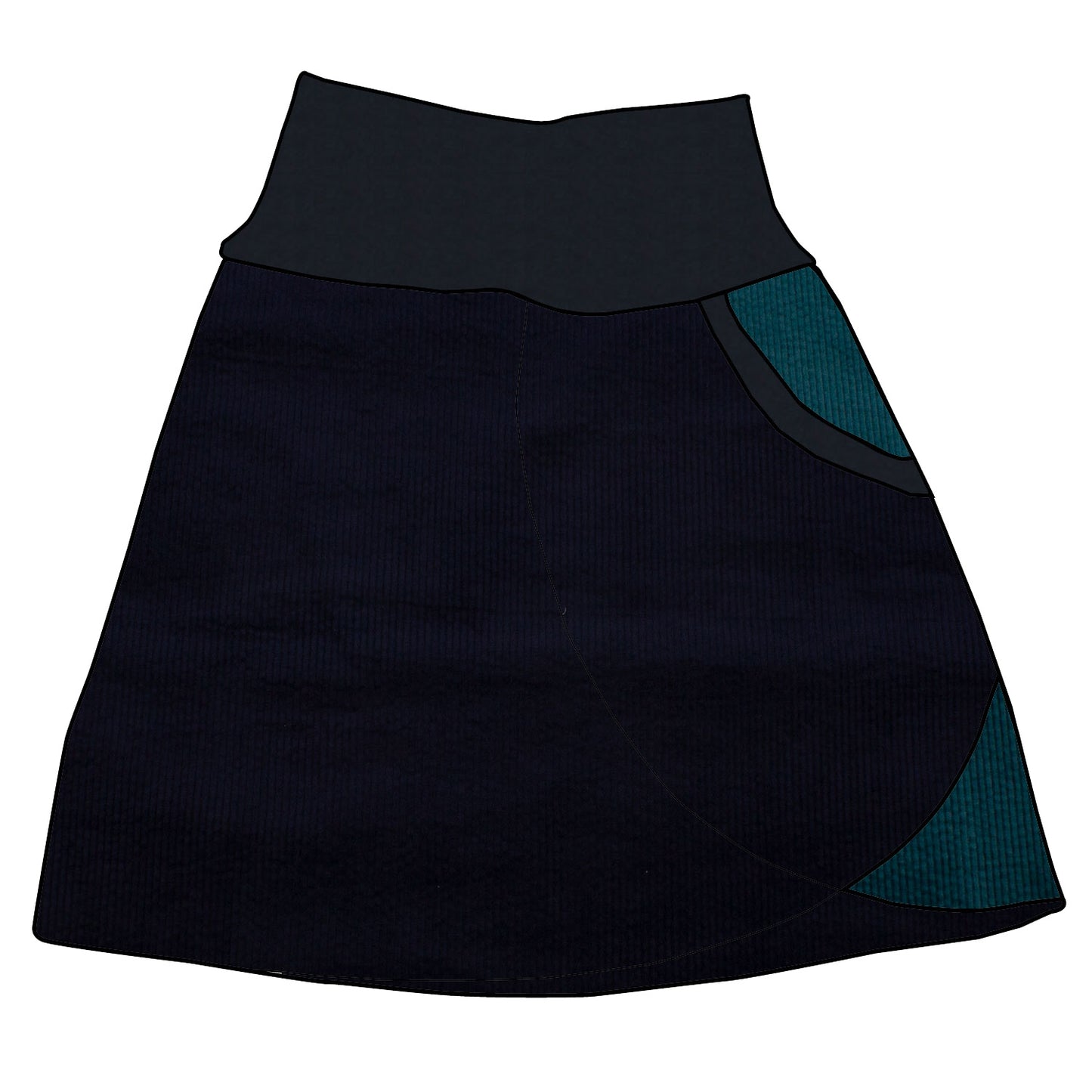 Damen Cordrock / falscher Wickelrock Cord Dunkelblau / Petrol
