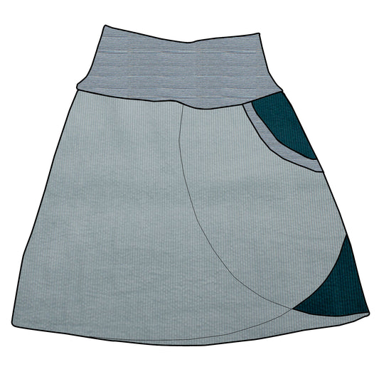 Damen Cordrock / falscher Wickelrock Cord Eisblau / Petrol