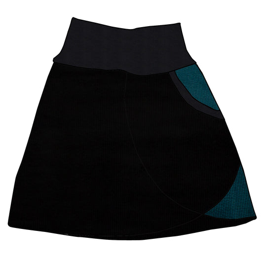 Damen Cordrock / falscher Wickelrock Cord Schwarz / Petrol