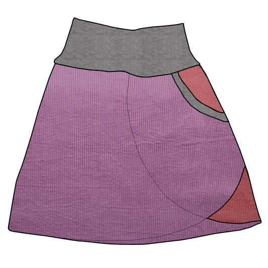 Damen Cordrock / falscher Wickelrock Cord Lila / Rosa