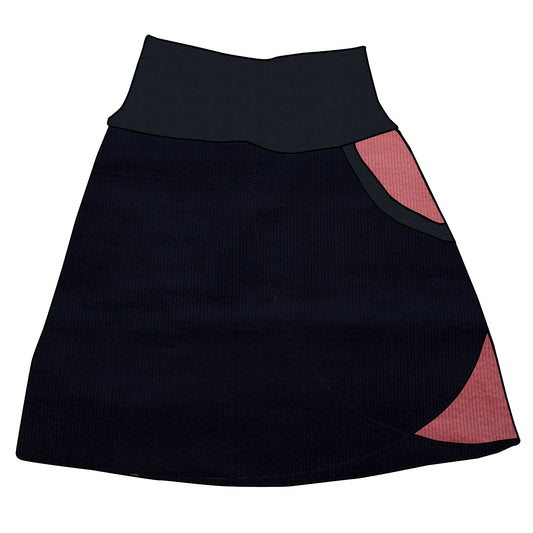 Damen Cordrock / falscher Wickelrock Cord Dunkelblau / Rosa