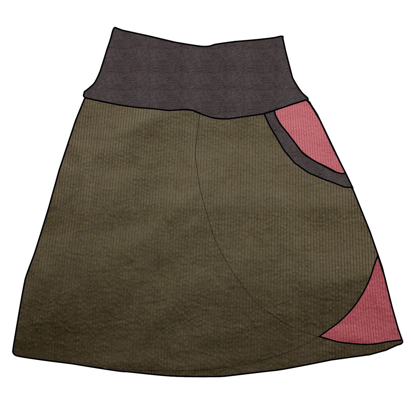 Kinder Cordrock / falscher Wickelrock Cord Khaki / Rosa