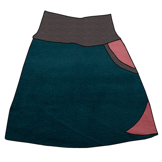 Damen Cordrock / falscher Wickelrock Cord Petrol / Rosa
