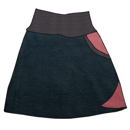 Damen Cordrock / falscher Wickelrock Cord Dunkelpetrol / Rosa