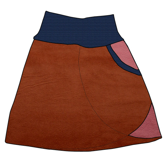 Damen Cordrock / falscher Wickelrock Cord Rostrot / Rosa
