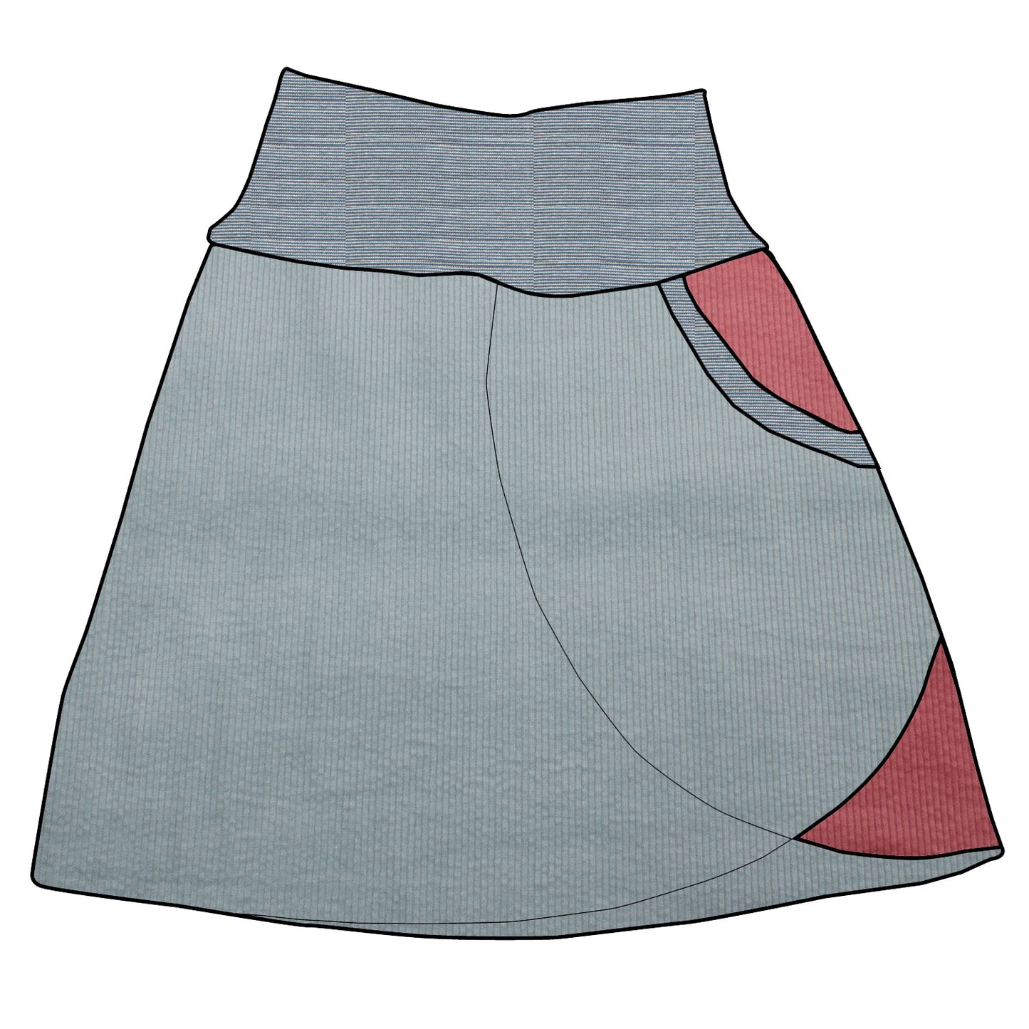 Damen Cordrock / falscher Wickelrock Cord Eisblau / Rosa