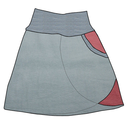 Damen Cordrock / falscher Wickelrock Cord Eisblau / Rosa