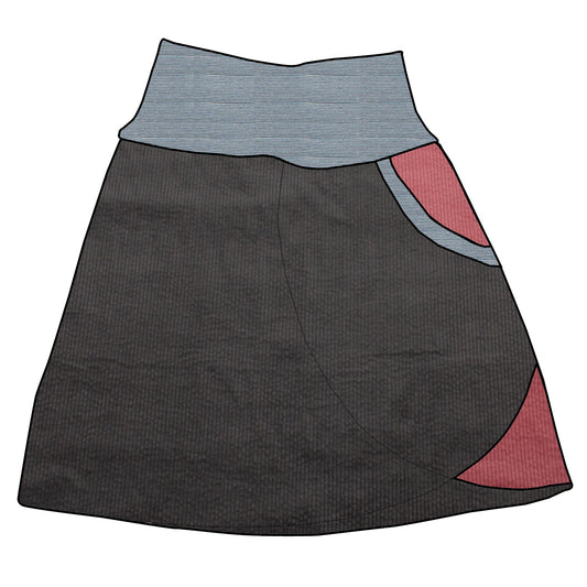 Damen Cordrock / falscher Wickelrock Cord Dunkelgrau / Rosa