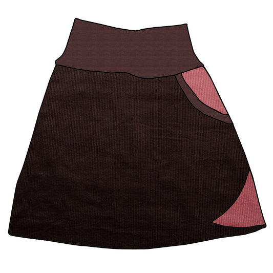 Damen Cordrock / falscher Wickelrock Cord Schokobraun / Rosa