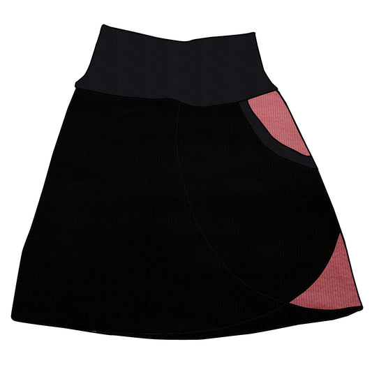 Damen Cordrock / falscher Wickelrock Cord Schwarz / Rosa
