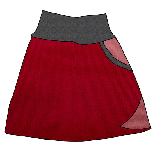 Damen Cordrock / falscher Wickelrock Cord Rot / Rosa