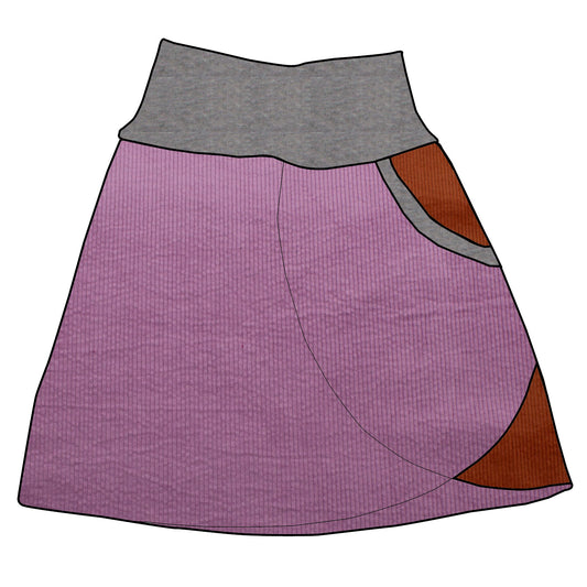 Damen Cordrock / falscher Wickelrock Cord Lila / Rostrot
