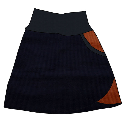 Damen Cordrock / falscher Wickelrock Cord Dunkelblau / Rostrot