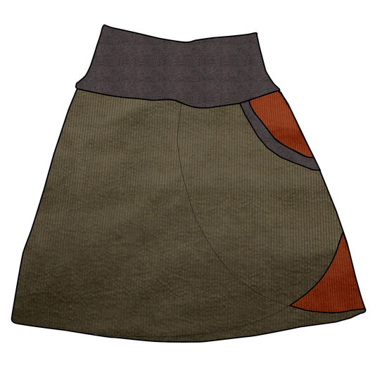 Damen Cordrock / falscher Wickelrock Cord Khaki / Rostrot