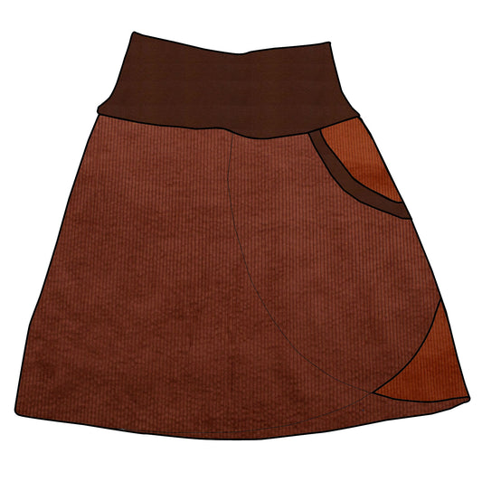 Damen Cordrock / falscher Wickelrock Cord Braun / Rostrot