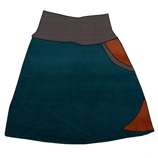 Damen Cordrock / falscher Wickelrock Cord Petrol / Rostrot