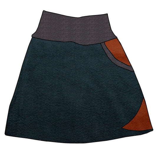 Damen Cordrock / falscher Wickelrock Cord Dunkelpetrol / Rostrot