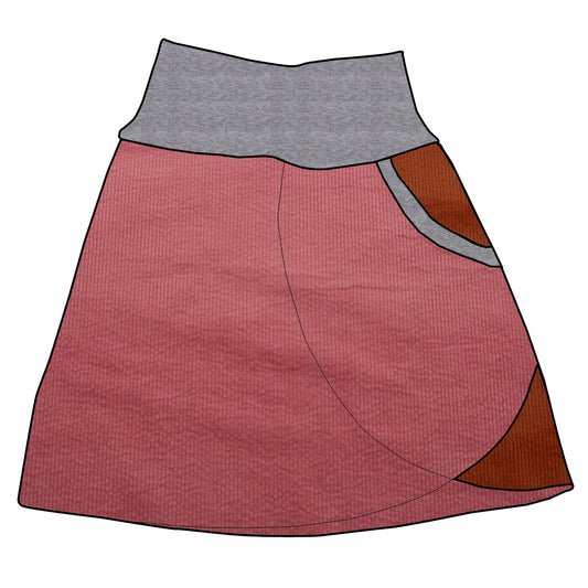 Damen Cordrock / falscher Wickelrock Cord Rosa / Rostrot