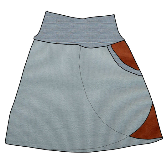 Damen Cordrock / falscher Wickelrock Cord Eisblau / Rostrot