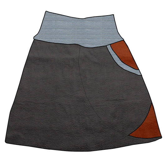 Damen Cordrock / falscher Wickelrock Cord Dunkelgrau / Rostrot