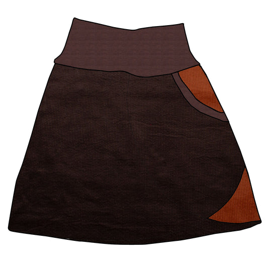 Damen Cordrock / falscher Wickelrock Cord Schokobraun / Rostrot