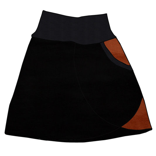 Damen Cordrock / falscher Wickelrock Cord Schwarz / Rostrot