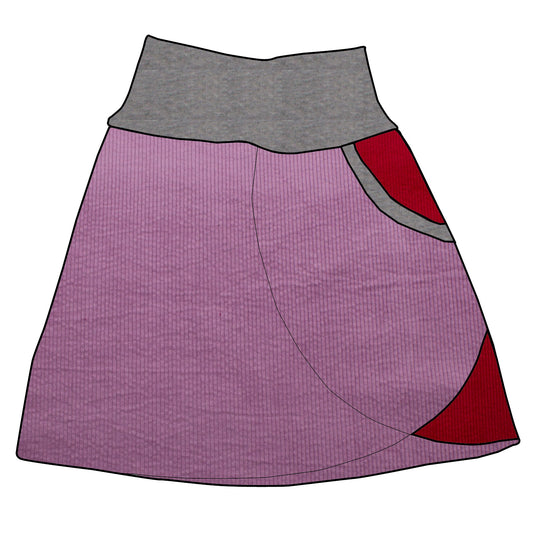 Damen Cordrock / falscher Wickelrock Cord Lila / Rot