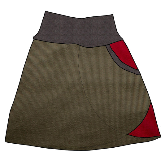 Damen Cordrock / falscher Wickelrock Cord Khaki / Rot
