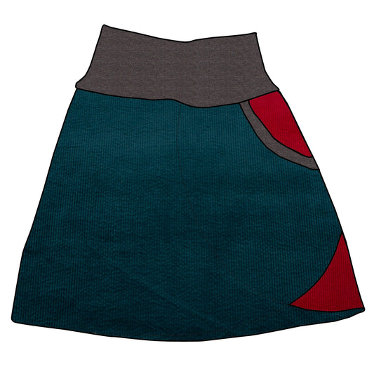 Damen Cordrock / falscher Wickelrock Cord Petrol / Rot