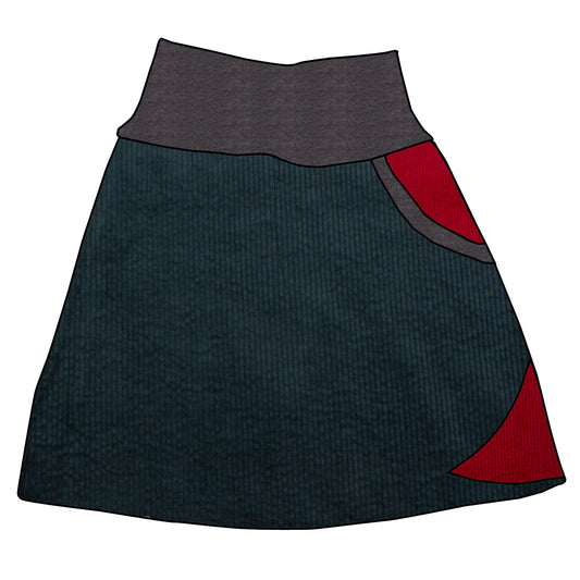 Damen Cordrock / falscher Wickelrock Cord Dunkelpetrol / Rot