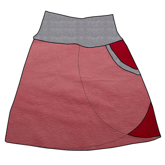 Damen Cordrock / falscher Wickelrock Cord Rosa / Rot