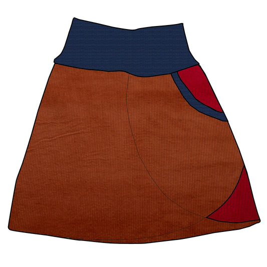 Damen Cordrock / falscher Wickelrock Cord Rostrot / Rot