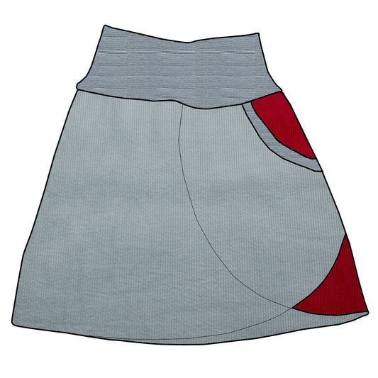 Damen Cordrock / falscher Wickelrock Cord Eisblau / Rot