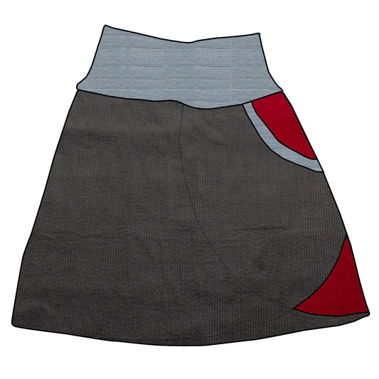 Damen Cordrock / falscher Wickelrock Cord Dunkelgrau / Rot